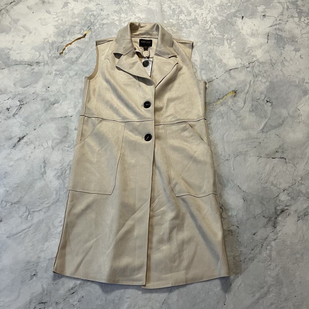 Truth by Republic Faux Leather Vest Womens Size XS Beige Sleeveless Mid Length